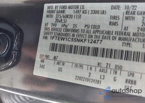 2022 Ford F-150 Xlt from USA, damaged, VIN 1FTEW1C55NKF12477